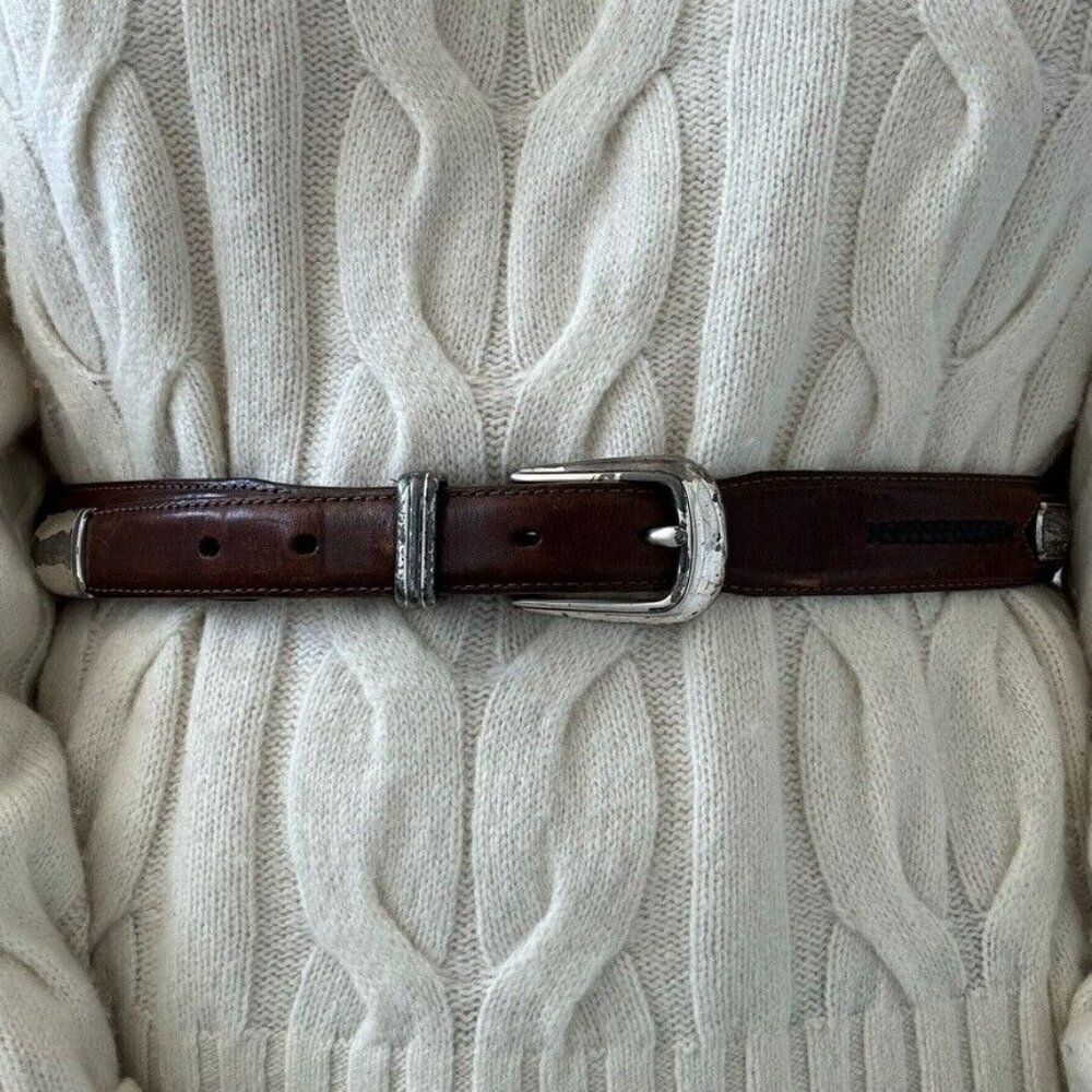 Vintage Onyx by Brighton Mens Black Studded Golf Waist Belt Sz 34